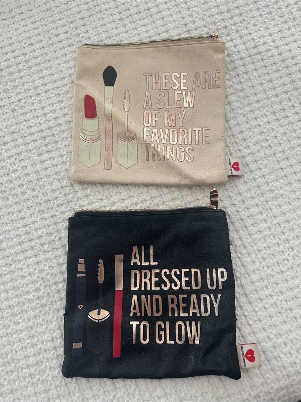 Sephora Makeup Zipper Pouches Set - Neutral & Black with Rose Gold Foil
